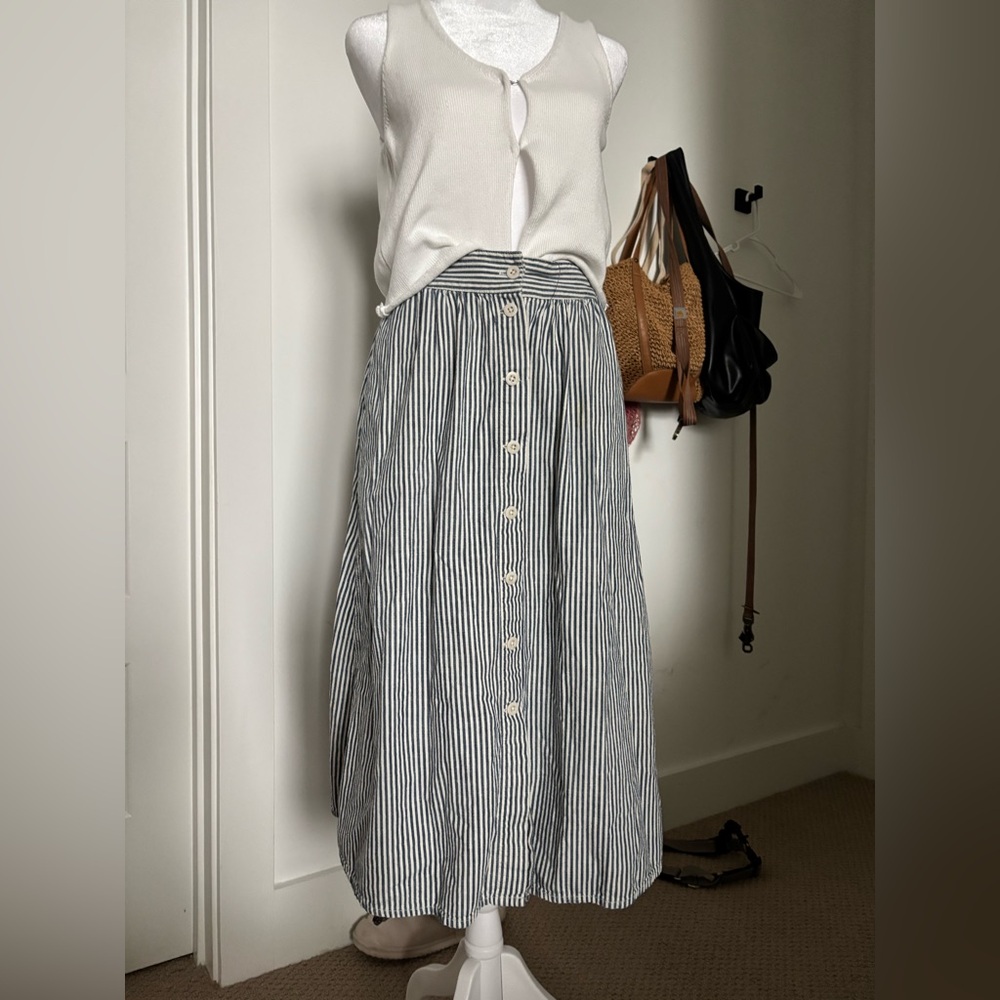 Madewell Black and White Smocked A-line Midi Skirt